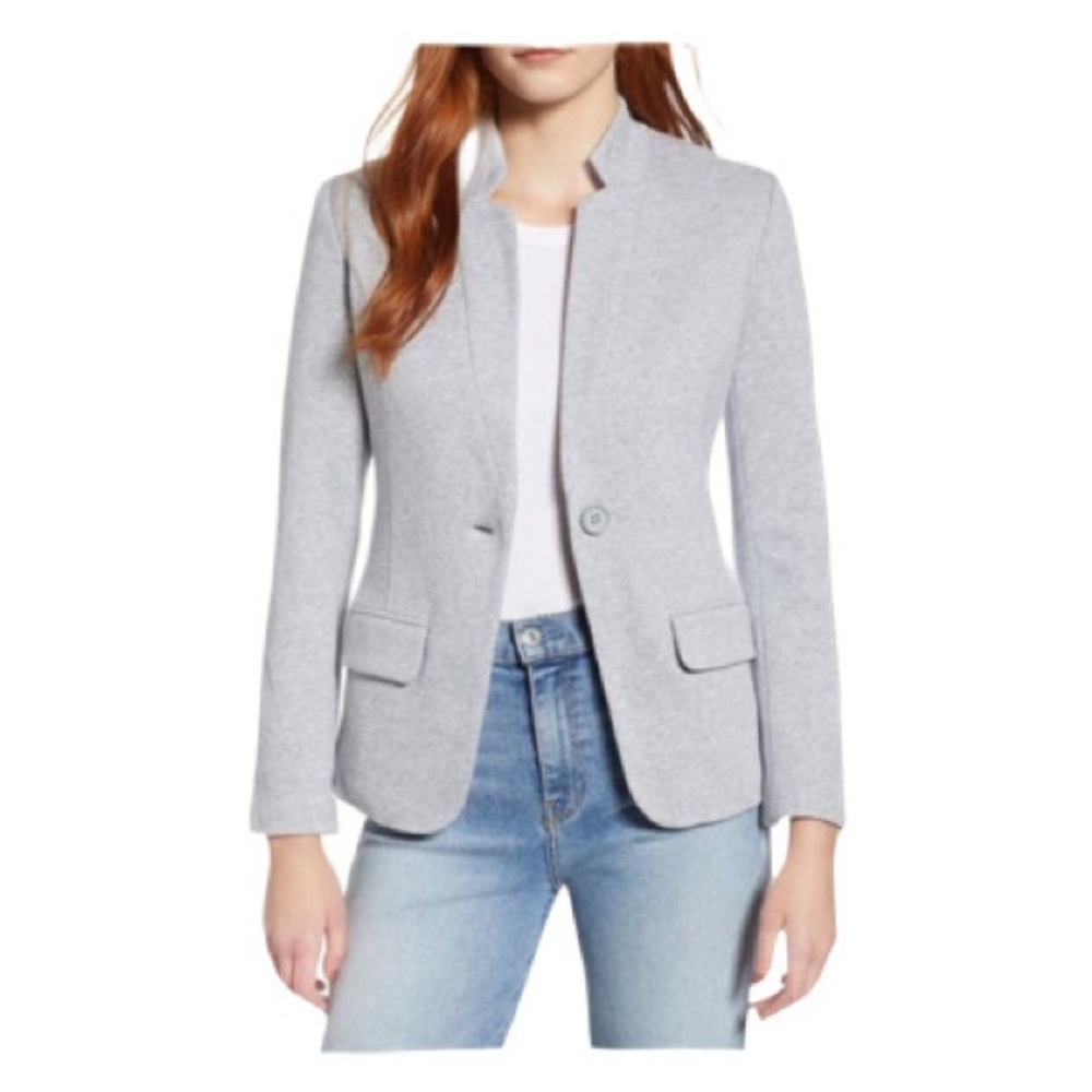 Light Gray Women's Single-Button Collarless Blazer